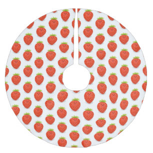 Cute kawaii strawberry cartoon illustration brushed polyester tree skirt
