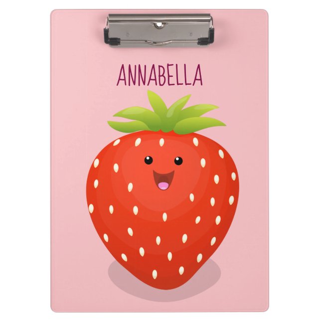 Cute kawaii strawberry cartoon illustration clipboard (Front)