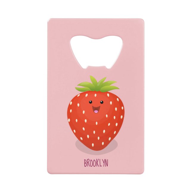 Cute kawaii strawberry cartoon illustration credit card bottle opener (Front)