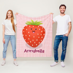 Cute kawaii strawberry cartoon illustration fleece blanket