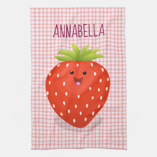 Cute kawaii strawberry cartoon illustration kitchen towel