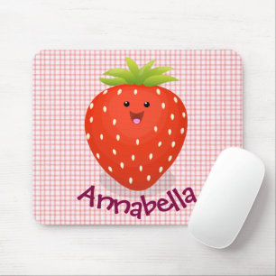 Cute kawaii strawberry cartoon illustration mouse pad