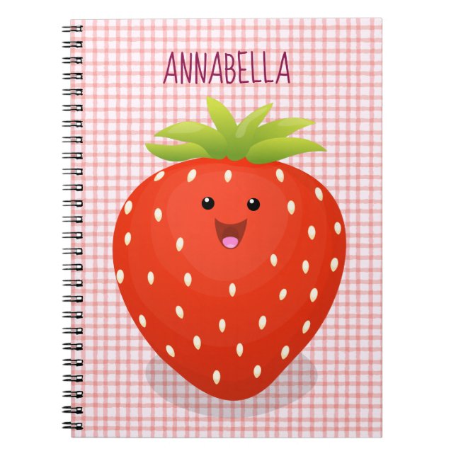 Cute kawaii strawberry cartoon illustration notebook (Front)