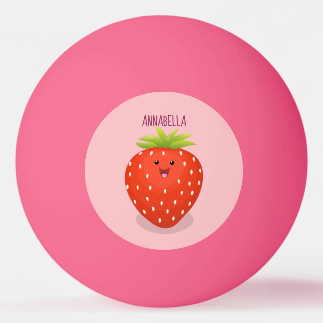 Cute kawaii strawberry cartoon illustration ping pong ball (Front)