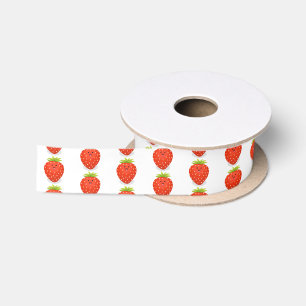 Cute kawaii strawberry cartoon illustration satin ribbon