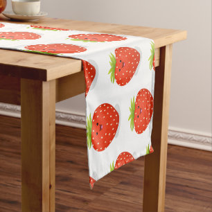Cute kawaii strawberry cartoon illustration short table runner