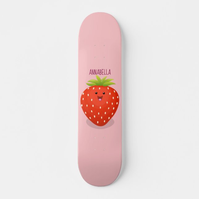 Cute kawaii strawberry cartoon illustration skateboard (Front)