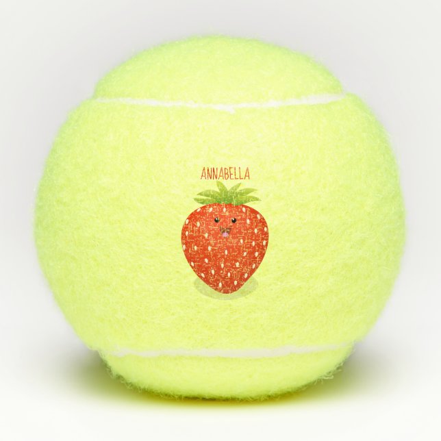 Cute kawaii strawberry cartoon illustration tennis balls (Front)