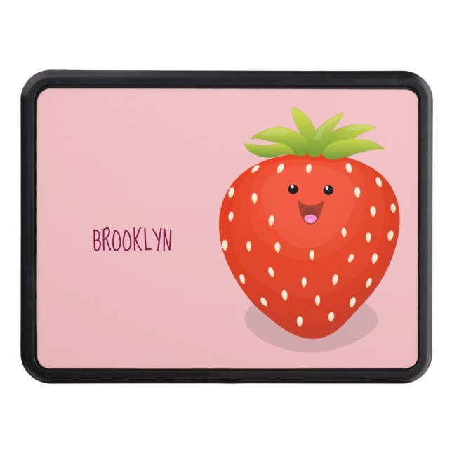 Cute kawaii strawberry cartoon illustration trailer hitch cover (Front)