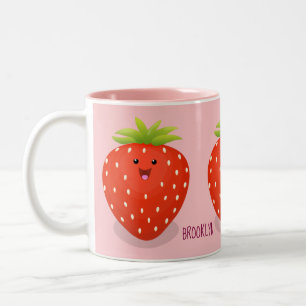 Cute kawaii strawberry cartoon illustration Two-Tone coffee mug