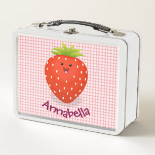 Cute kawaii strawberry check cartoon illustration metal lunch box