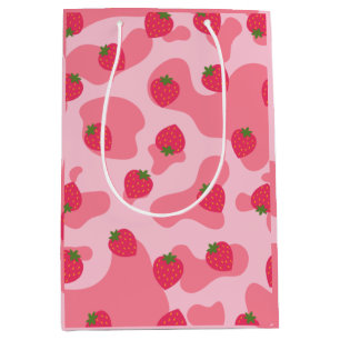 Cute Kawaii Strawberry Cow Pattern Medium Gift Bag