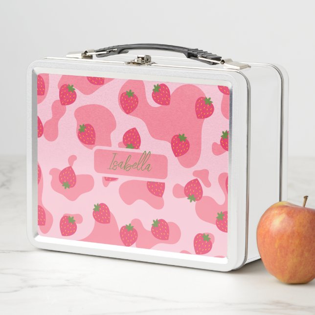 Cute Kawaii Strawberry Cow Pattern Metal Lunch Box (In Situ)