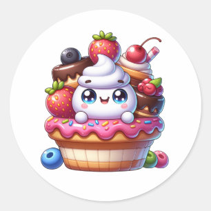 Cute Kawaii Strawberry Cupcake Classic Round Sticker
