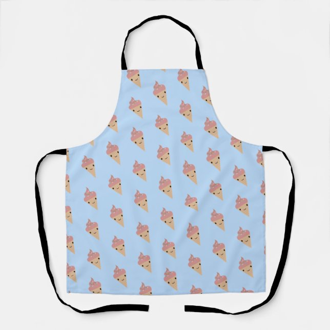 Cute Kawaii Strawberry Ice Cream Cone Pattern Apron (Front)