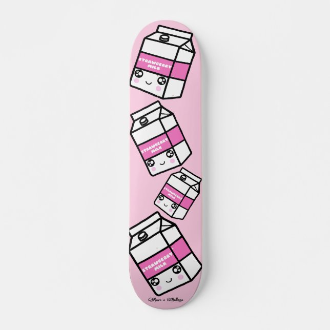 Cute Kawaii Strawberry Milk Dairy Yum Pastel Pink Skateboard (Front)