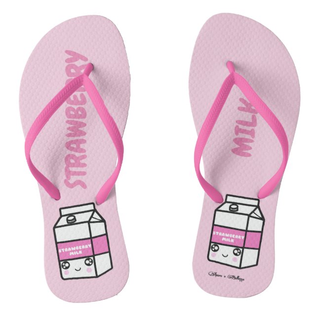 Cute kawaii strawberry milk friends sweet dairy flip flops (Footbed)