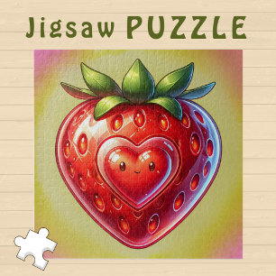Cute Kawaii Strawberry with a smiling Heart -  Jigsaw Puzzle