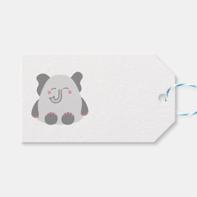 Cute kawaii-style animals elephant gift tag (Front (Horizontal))