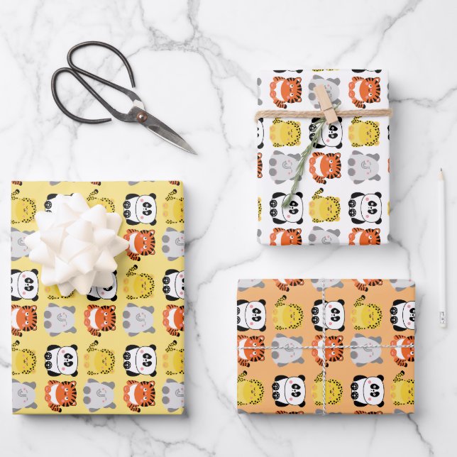 Cute kawaii-style animals wrapping paper (Front)