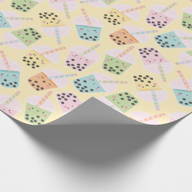 Cute Kawaii Style Bubble Tea on light yellow Wrapping Paper (Corner)