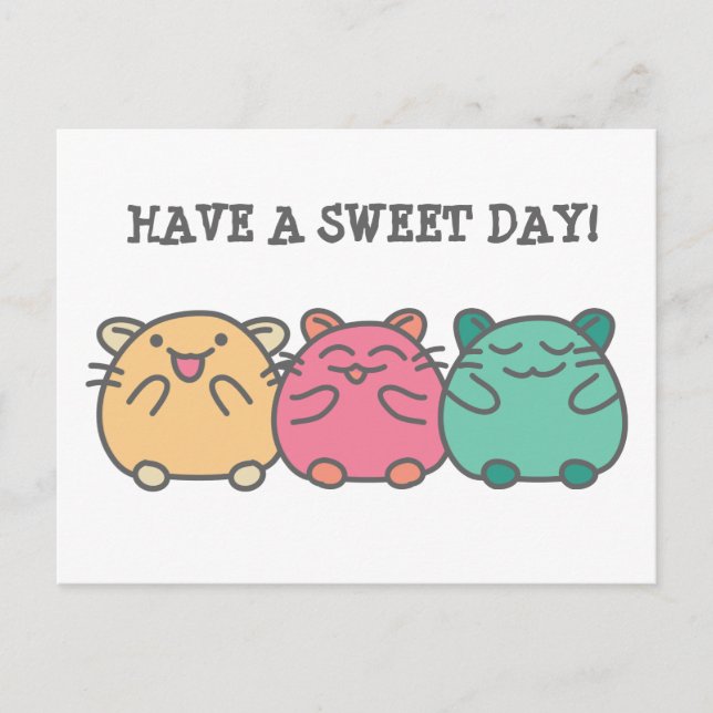 Cute Kawaii Style Cartoon Hamsters Custom Postcard (Front)