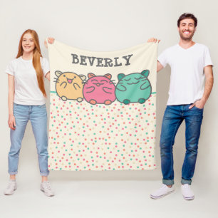 Cute Kawaii Style Cartoon Hamsters Personalized Fleece Blanket