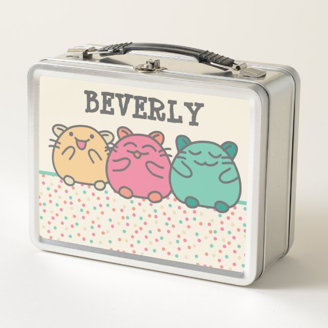 Cute Kawaii Style Cartoon Hamsters Personalized Metal Lunch Box (Front)