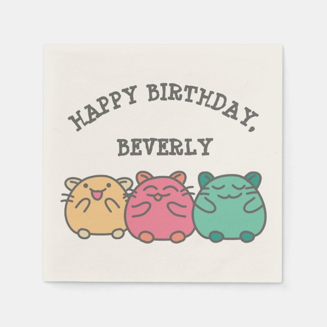 Cute Kawaii Style Cartoon Hamsters Personalized Napkin (Front)