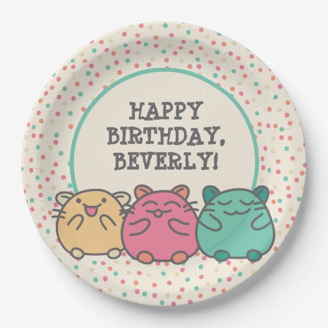 Cute Kawaii Style Cartoon Hamsters Personalized Paper Plate (Front)