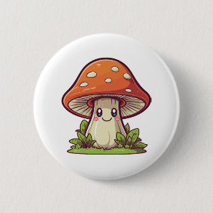 Cute kawaii style, Mushroom foraging 2 Inch Round Button