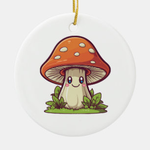 Cute kawaii style, Mushroom foraging Ceramic Ornament