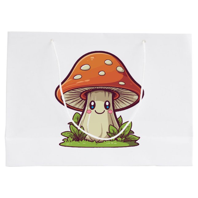 Cute kawaii style, Mushroom foraging Large Gift Bag (Back)