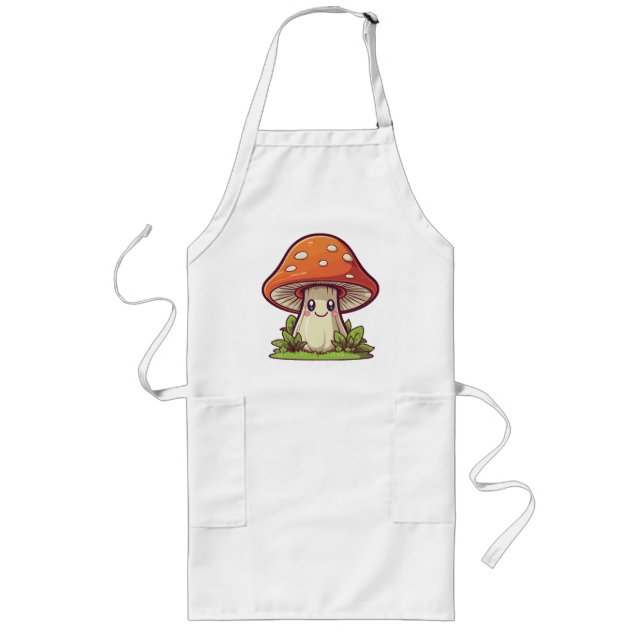 Cute kawaii style, Mushroom foraging Long Apron (Front)