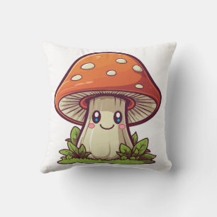 Cute kawaii style, Mushroom foraging Throw Pillow