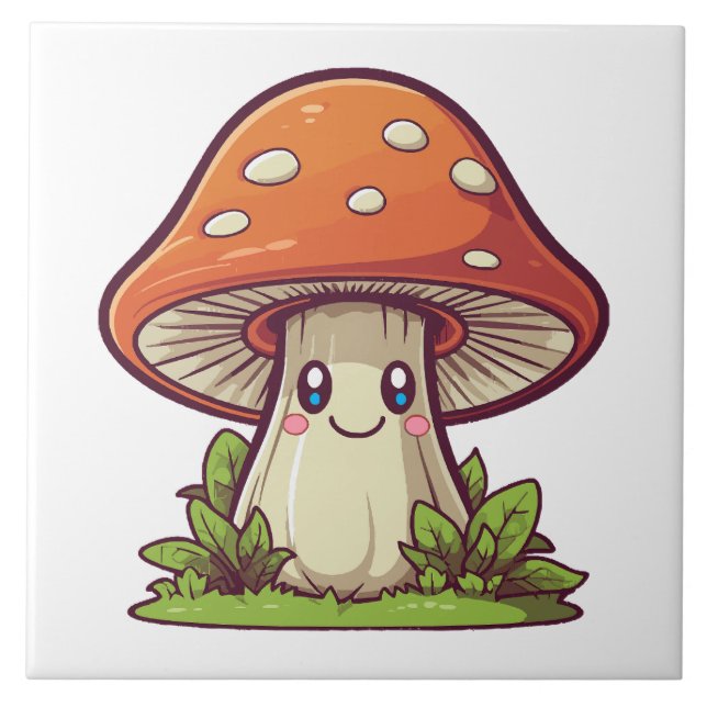 Cute kawaii style, Mushroom foraging Tile (Front)