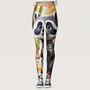 Cute Kawaii style Raccoon Autumn Setting Leggings