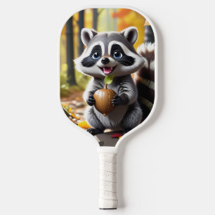 Cute Kawaii style Raccoon Autumn Setting Pickleball Paddle
