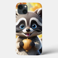 Cute Kawaii style Raccoon holding an acorn 