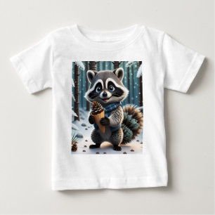 Cute Kawaii style Raccoon with a Pine cream cone Baby T-Shirt