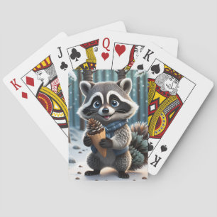 Cute Kawaii style Raccoon with a Pine cream cone  Playing Cards
