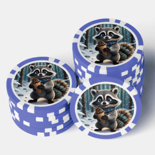 Cute Kawaii style Raccoon with a Pine cream cone  Poker Chips