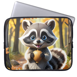 Cute Kawaii style Racoon holding an acorn  Laptop Sleeve