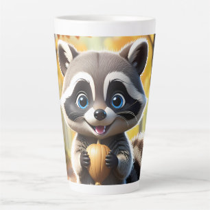 Cute Kawaii style Racoon holding an acorn Latte Mug