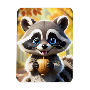 Cute Kawaii style Racoon holding an acorn Magnet