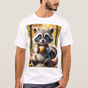Cute Kawaii style Racoon holding an acorn T-Shirt