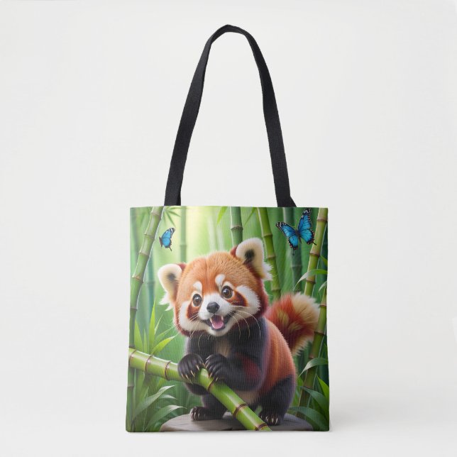 Cute Kawaii style Red Panda In a Bamboo Forest Tote Bag (Front)