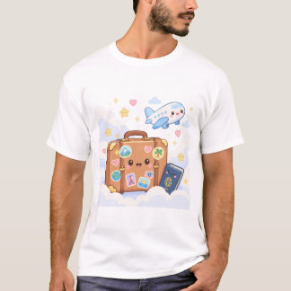 Cute Kawaii Suitcase Passport Travel Stickers T-Shirt