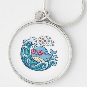 Cute Kawaii Summer Blue Whale Heart SunglasSticker Keychain