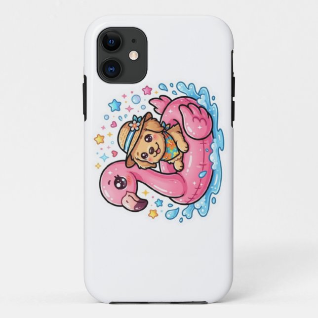 Cute Kawaii Summer Puppy Flamingo Pool FloaSticker Case-Mate iPhone Case (Back)